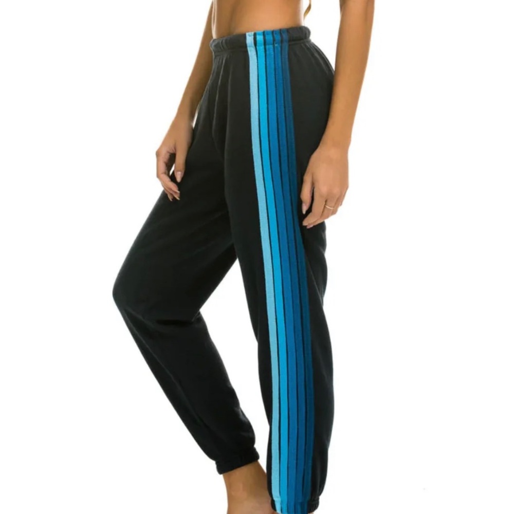 Aviator Nation 5 Stripe Women’s Sweatpants Charcoal//Blue